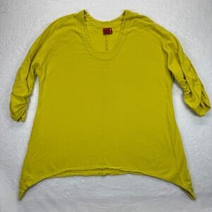 Oh My Gauze Cotton Tunic Top Ruched Sleeve Lightweight Casual Yellow Size 2 US L